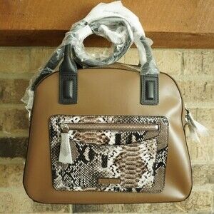Vera Bradley Bowler Satchel Coffee with Python Print NWT